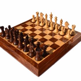 The Fierce Knight Complete chess set Boxwood & Sheesham 4" King with 2" Square chess board-6738