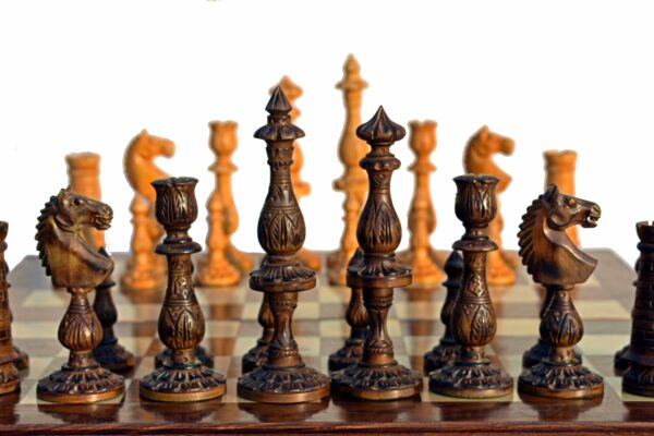 The Marshall Artistic Series Chess Pieces Antiqued Boxwood Burnt & Walnut Gilded Boxwood 5.25" King-0