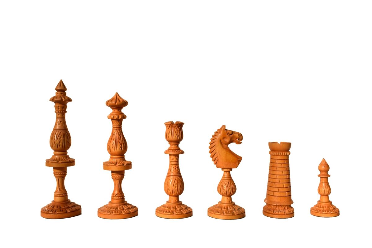 The Marshall Artistic Series Chess Pieces Antiqued Boxwood Burnt & Walnut Gilded Boxwood 5.25" King-6588