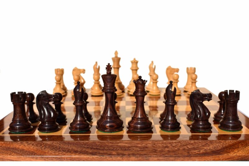 The Players Series complete chess set Boxwood & Rosewood 3.75" King with 2" square chess board-0