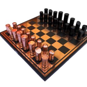 Classical Art Series chess set Rose-gold & Black Coated Alluminum 13" x 13" with 2.5" Chess Pieces -0