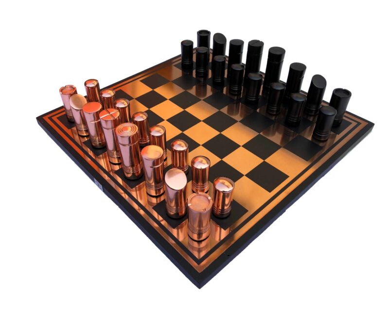 Classical Art Series chess set Rose-gold & Black Coated Alluminum 13" x 13" with 2.5" Chess Pieces -0