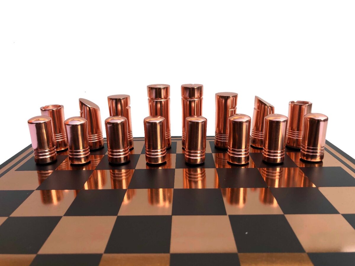 Classical Art Series chess set Rose-gold & Black Coated Alluminum 13" x 13" with 2.5" Chess Pieces -6838