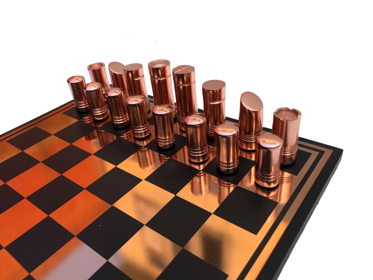 Classical Art Series chess set Rose-gold & Black Coated Alluminum 13" x 13" with 2.5" Chess Pieces -6839