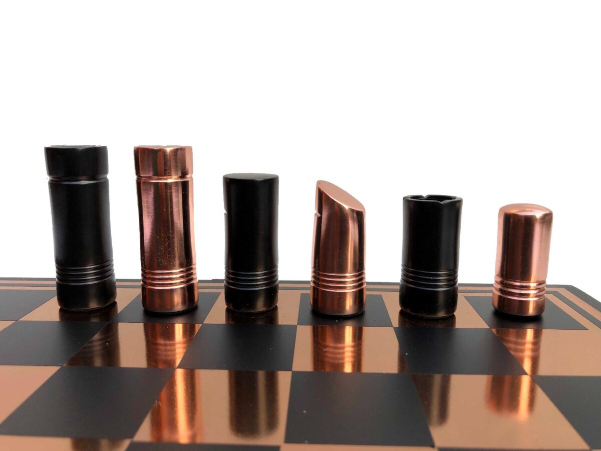 Classical Art Series chess set Rose-gold & Black Coated Alluminum 13" x 13" with 2.5" Chess Pieces -6842