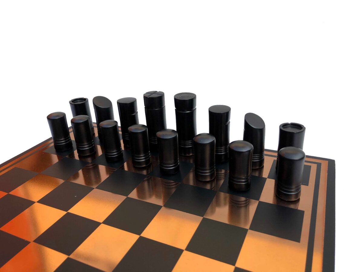 Classical Art Series chess set Rose-gold & Black Coated Alluminum 13" x 13" with 2.5" Chess Pieces -6841