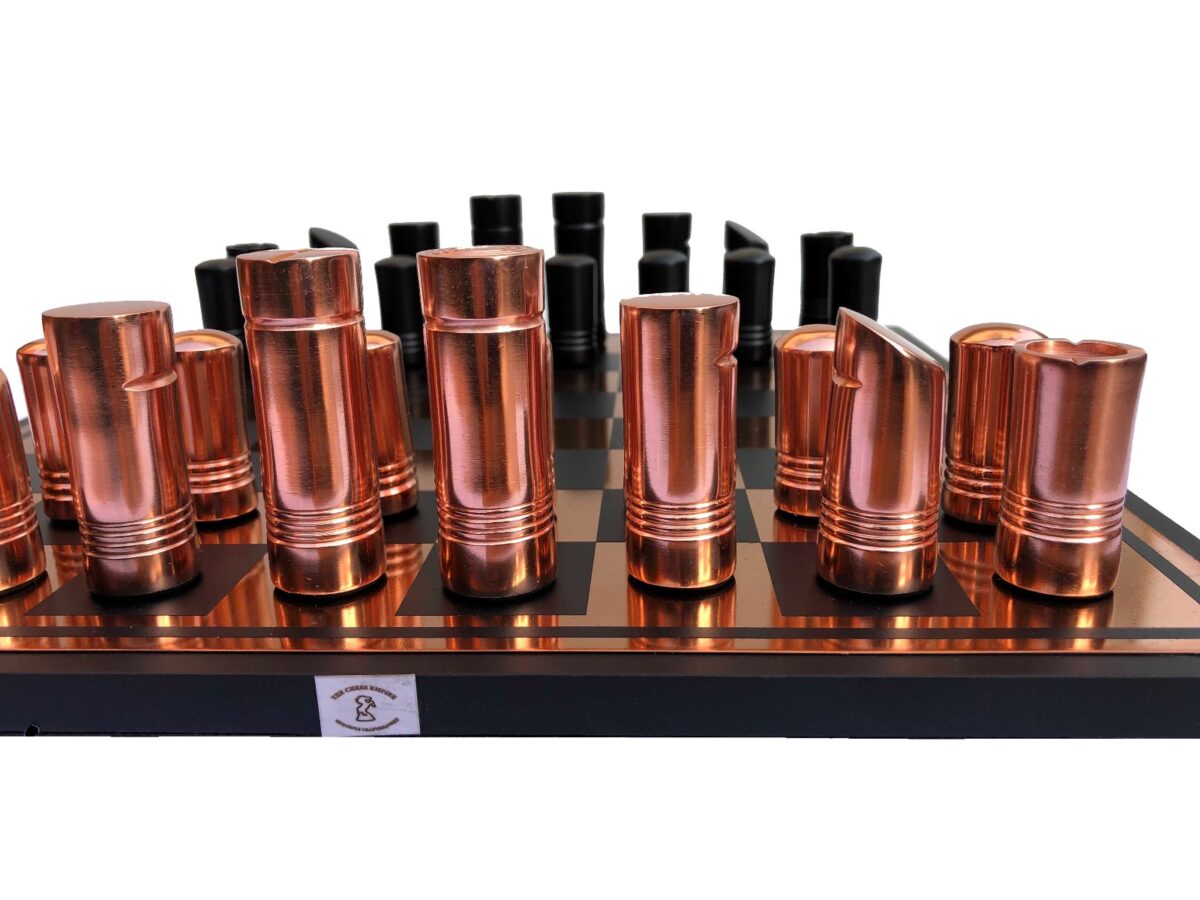 Classical Art Series chess set Rose-gold & Black Coated Alluminum 13" x 13" with 2.5" Chess Pieces -6837