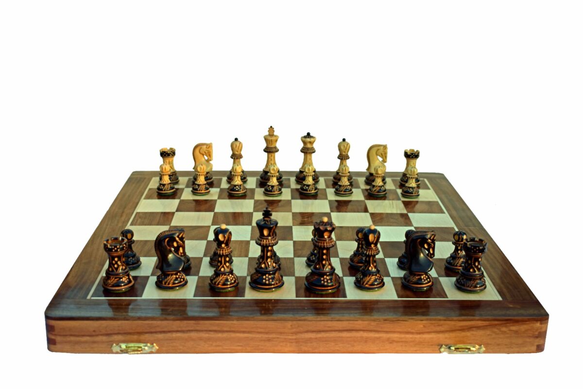 Yugoslavia Boxwood Burnt high glossy chess set 3" King with 16" chess board-6764