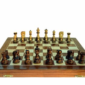 Yugoslavia Boxwood Burnt high glossy chess set 3" King with 16" chess board-6764