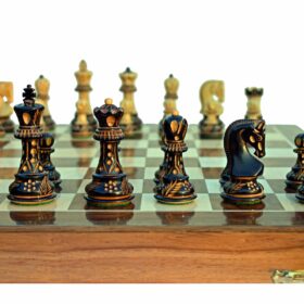 Yugoslavia Boxwood Burnt high glossy chess set 3" King with 16" chess board-6765