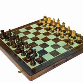 Yugoslavia Boxwood Burnt high glossy chess set 3" King with 16" chess board-6763