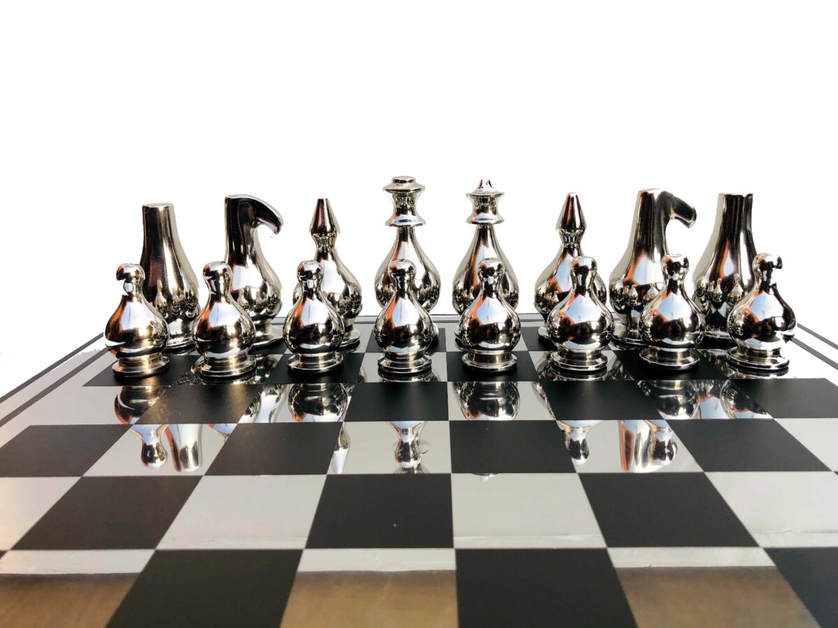 Eglon Series Chess Set Alluminum & Black Coated Aluminum 3.5" king with 16" Chess board-6847