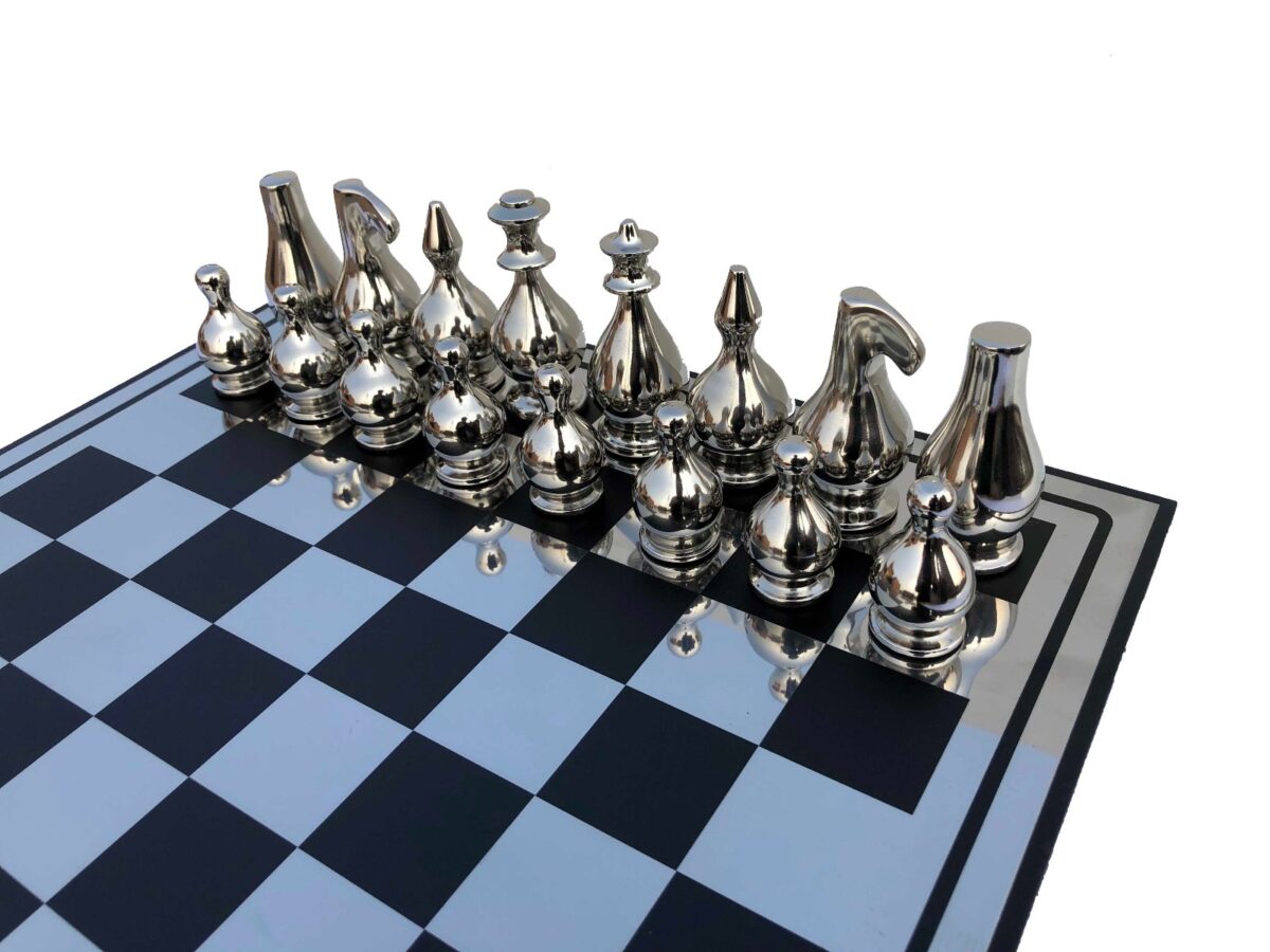 Eglon Series Chess Set Alluminum & Black Coated Aluminum 3.5" king with 16" Chess board-6848