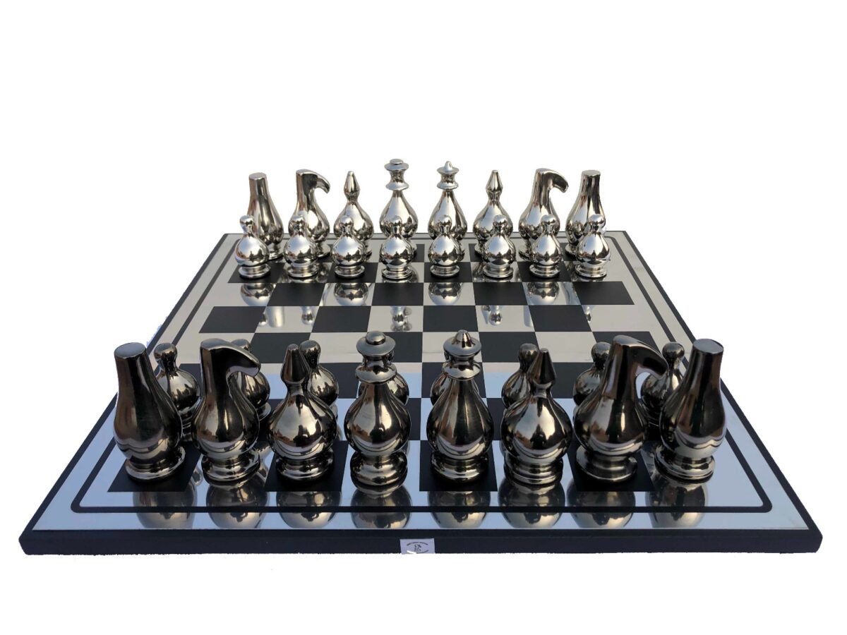 Eglon Series Chess Set Alluminum & Black Coated Aluminum 3.5" king with 16" Chess board-0