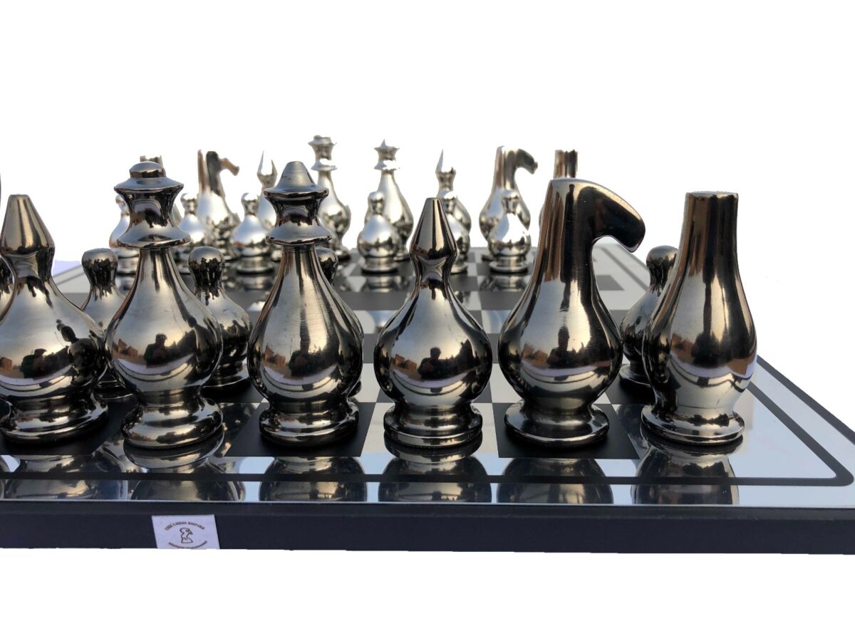 Eglon Series Chess Set Alluminum & Black Coated Aluminum 3.5" king with 16" Chess board-6845