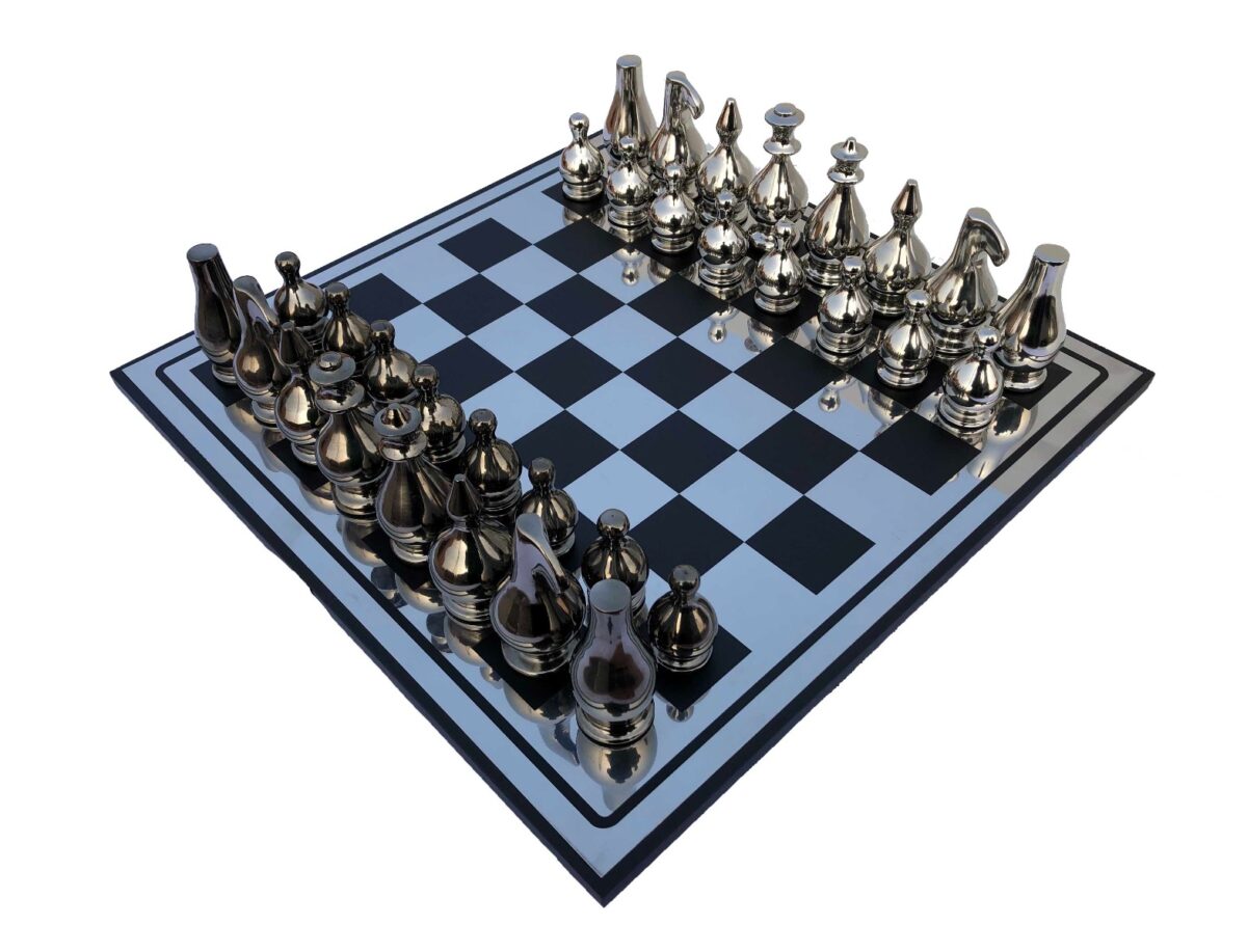 Eglon Series Chess Set Alluminum & Black Coated Aluminum 3.5" king with 16" Chess board-6843