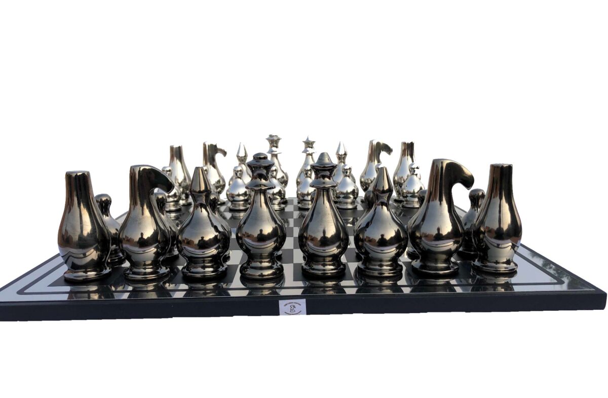 Eglon Series Chess Set Alluminum & Black Coated Aluminum 3.5" king with 16" Chess board-6846