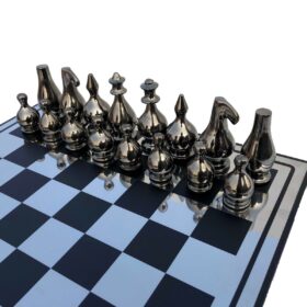 Eglon Series Chess Set Alluminum & Black Coated Aluminum 3.5" king with 16" Chess board-6850