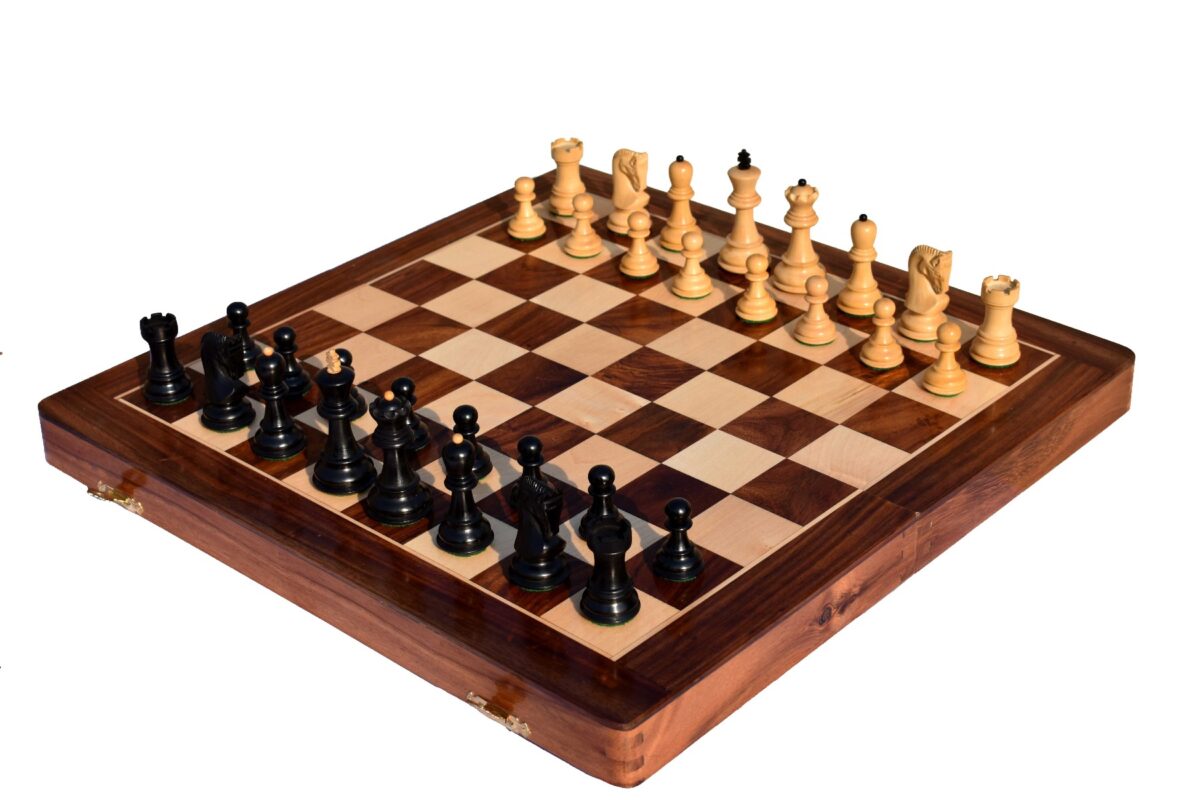 Yugoslavia Series Chess set Boxwood & Ebonized 3" King with 16" Folding Chess Board-0