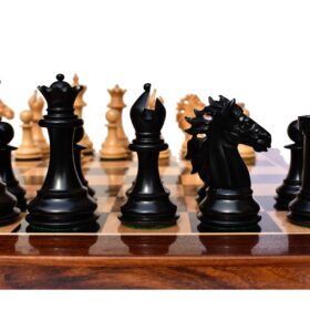 The Alexander Stallion Chess set Boxwood & Ebony 4.4" King with 2.25" Square Chess Board-6969