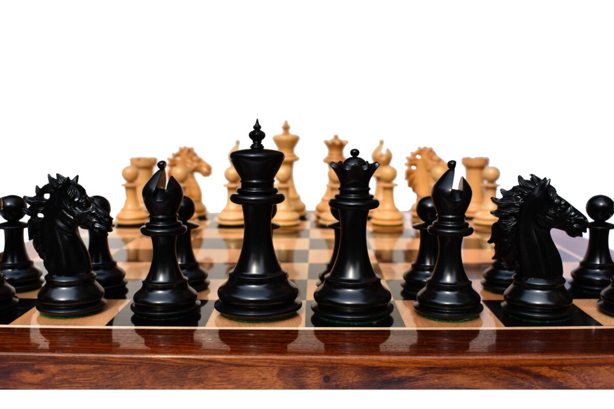 The Alexander Stallion Chess set Boxwood & Ebony 4.4" King with 2.25" Square Chess Board-6970