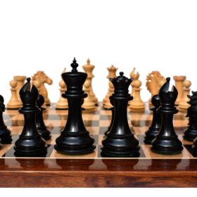 The Alexander Stallion Chess set Boxwood & Ebony 4.4" King with 2.25" Square Chess Board-6970