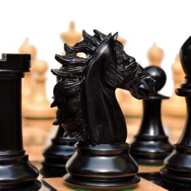 The Alexander Stallion Chess set Boxwood & Ebony 4.4" King with 2.25" Square Chess Board-6972