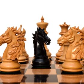 The Alexander Stallion Chess set Boxwood & Ebony 4.4" King with 2.25" Square Chess Board-6967