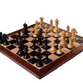 The Alexander Stallion Chess set Boxwood & Ebony 4.4" King with 2.25" Square Chess Board-6971