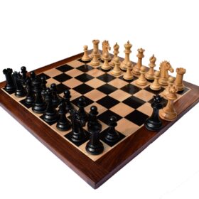 The Alexander Stallion Chess set Boxwood & Ebony 4.4" King with 2.25" Square Chess Board-0