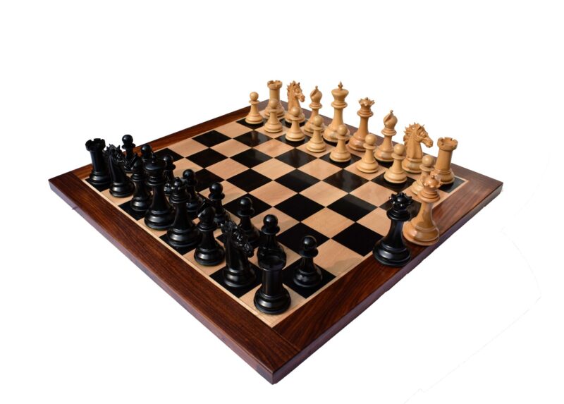 The Alexander Stallion Chess set Boxwood & Ebony 4.4" King with 2.25" Square Chess Board-0