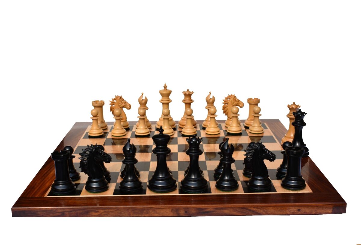 The Alexander Stallion Chess set Boxwood & Ebony 4.4" King with 2.25" Square Chess Board-6962