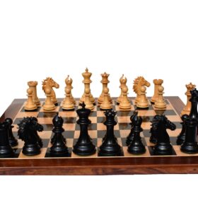 The Alexander Stallion Chess set Boxwood & Ebony 4.4" King with 2.25" Square Chess Board-6962