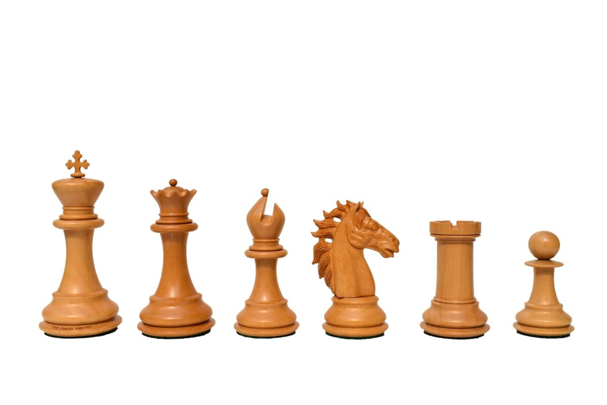 The Alexander Stallion Chess set Boxwood & Ebony 4.4" King with 2.25" Square Chess Board-6974