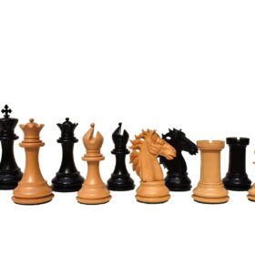 The Alexander Stallion Chess set Boxwood & Ebony 4.4" King with 2.25" Square Chess Board-6973