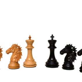 The Alexander Stallion Chess set Boxwood & Ebony 4.4" King with 2.25" Square Chess Board-6977