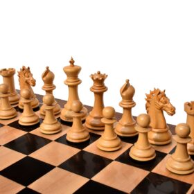 The Alexander Stallion Chess set Boxwood & Ebony 4.4" King with 2.25" Square Chess Board-6964