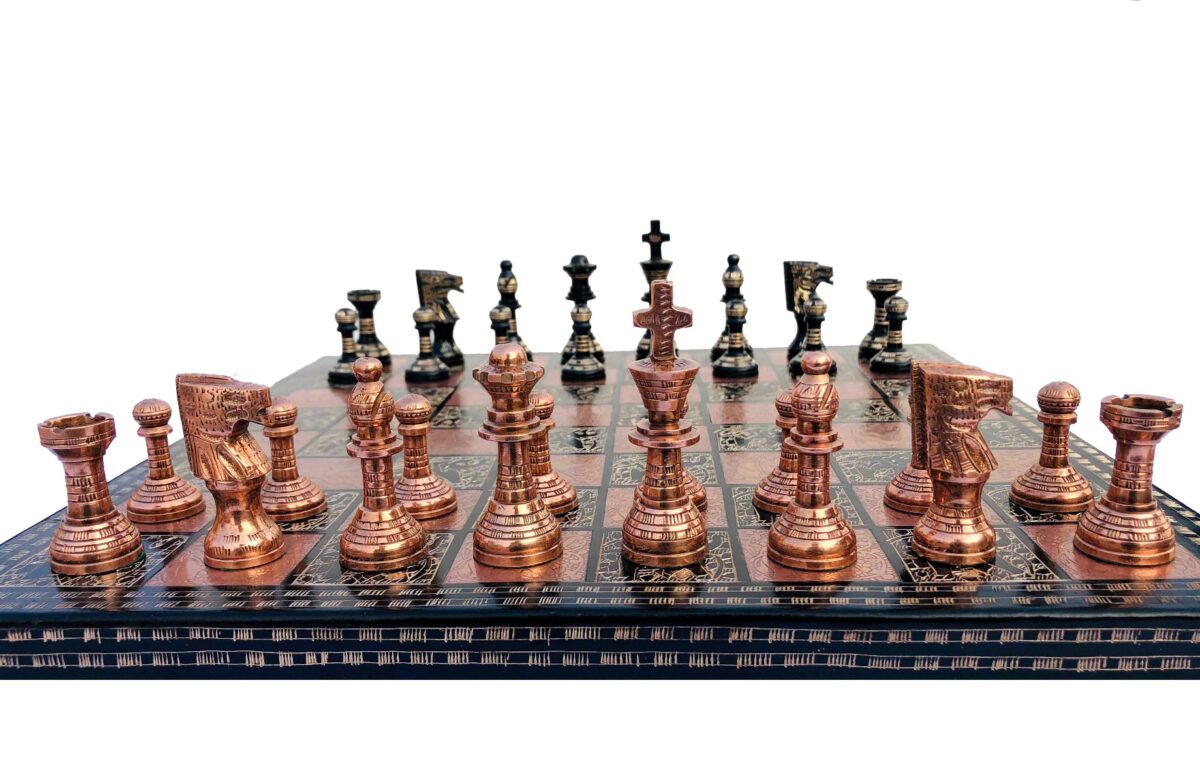 Ancient Art Series Brass chess set Copper color & Black Color Coated 3.5" King with 14" chess board -6879