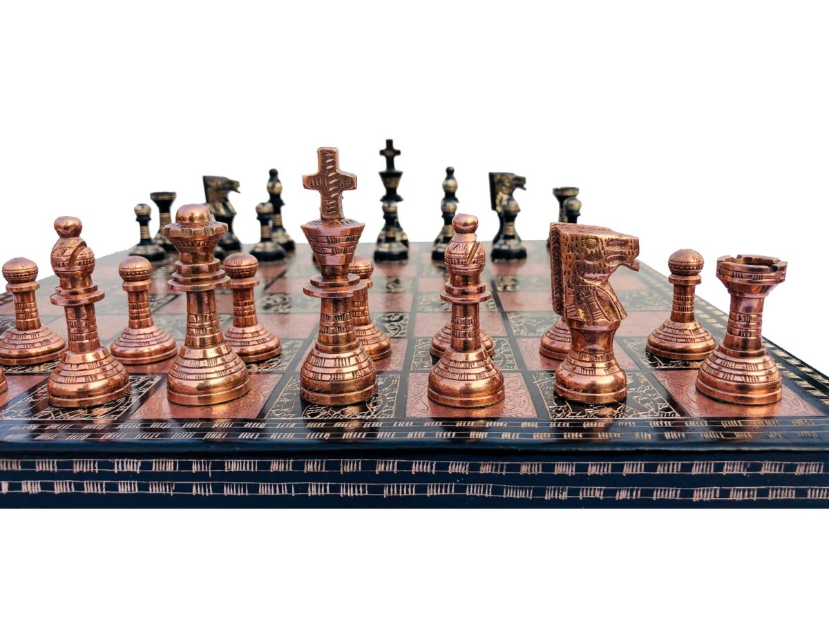 Ancient Art Series Brass chess set Copper color & Black Color Coated 3.5" King with 14" chess board -0