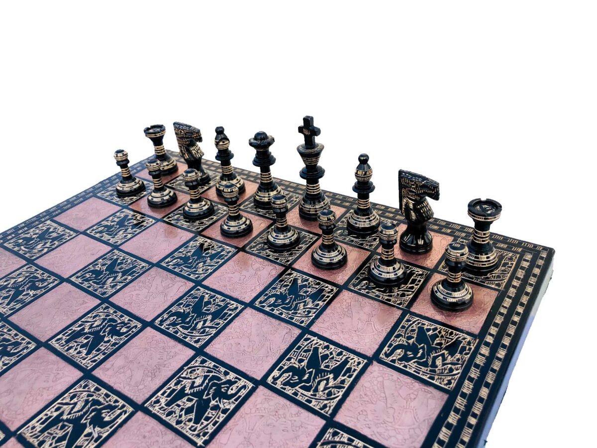 Ancient Art Series Brass chess set Copper color & Black Color Coated 3.5" King with 14" chess board -6886