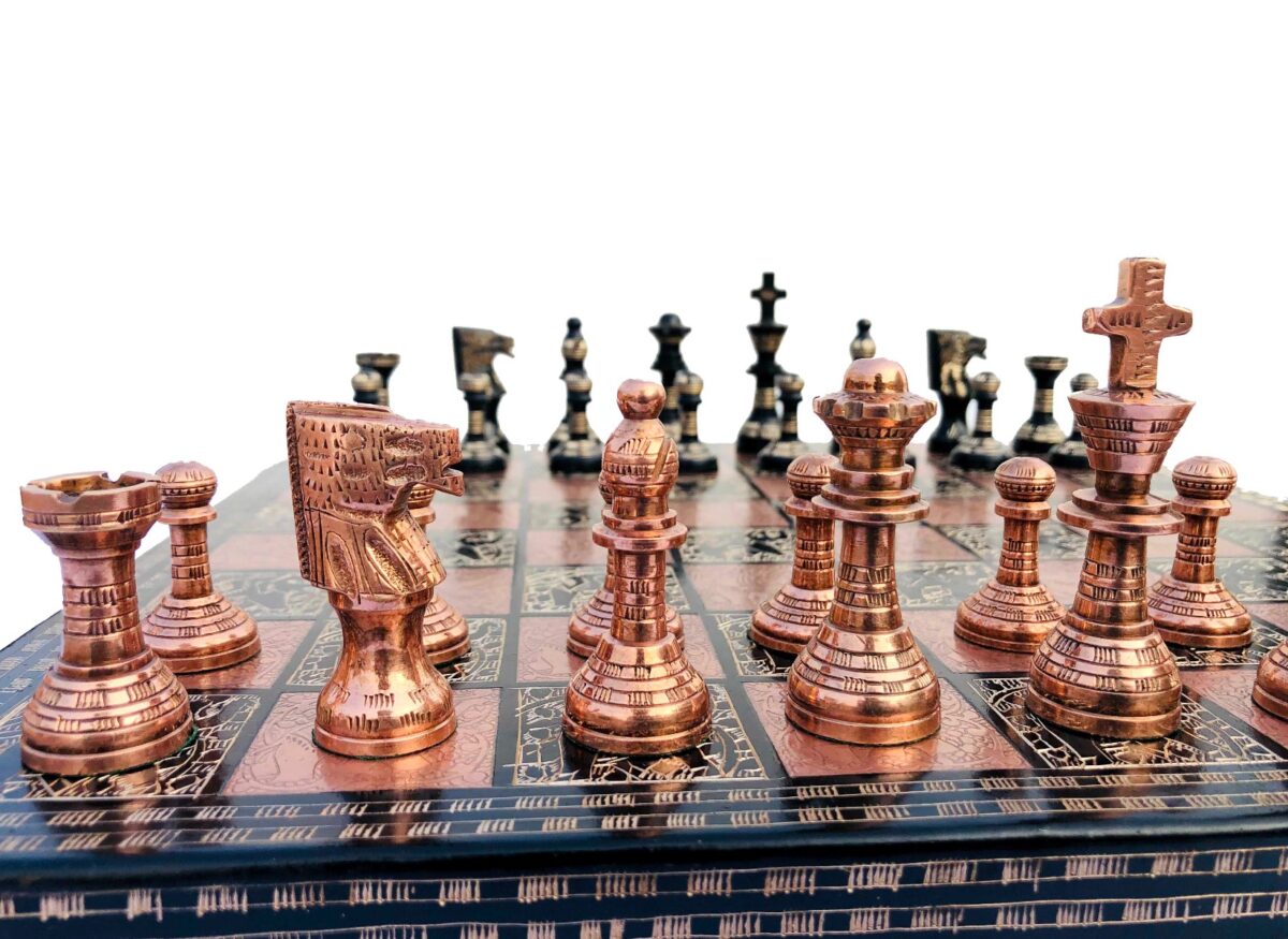 Ancient Art Series Brass chess set Copper color & Black Color Coated 3.5" King with 14" chess board -6880