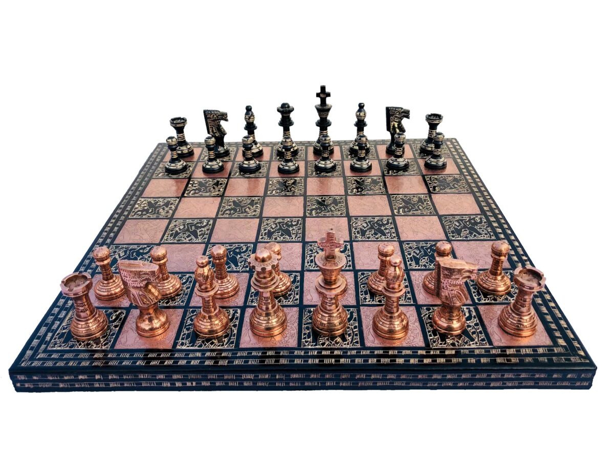 Ancient Art Series Brass chess set Copper color & Black Color Coated 3.5" King with 14" chess board -6881