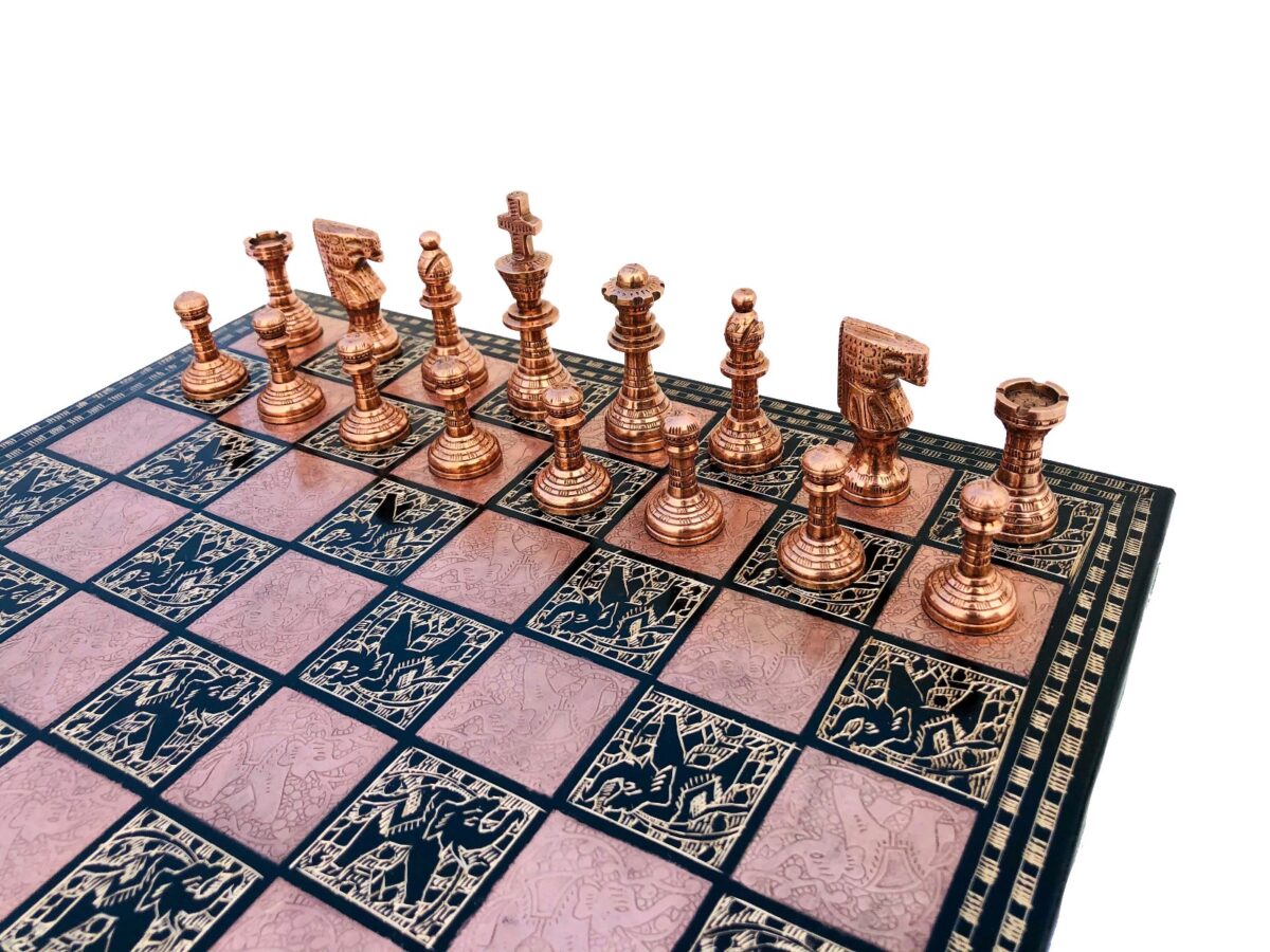 Ancient Art Series Brass chess set Copper color & Black Color Coated 3.5" King with 14" chess board -6884