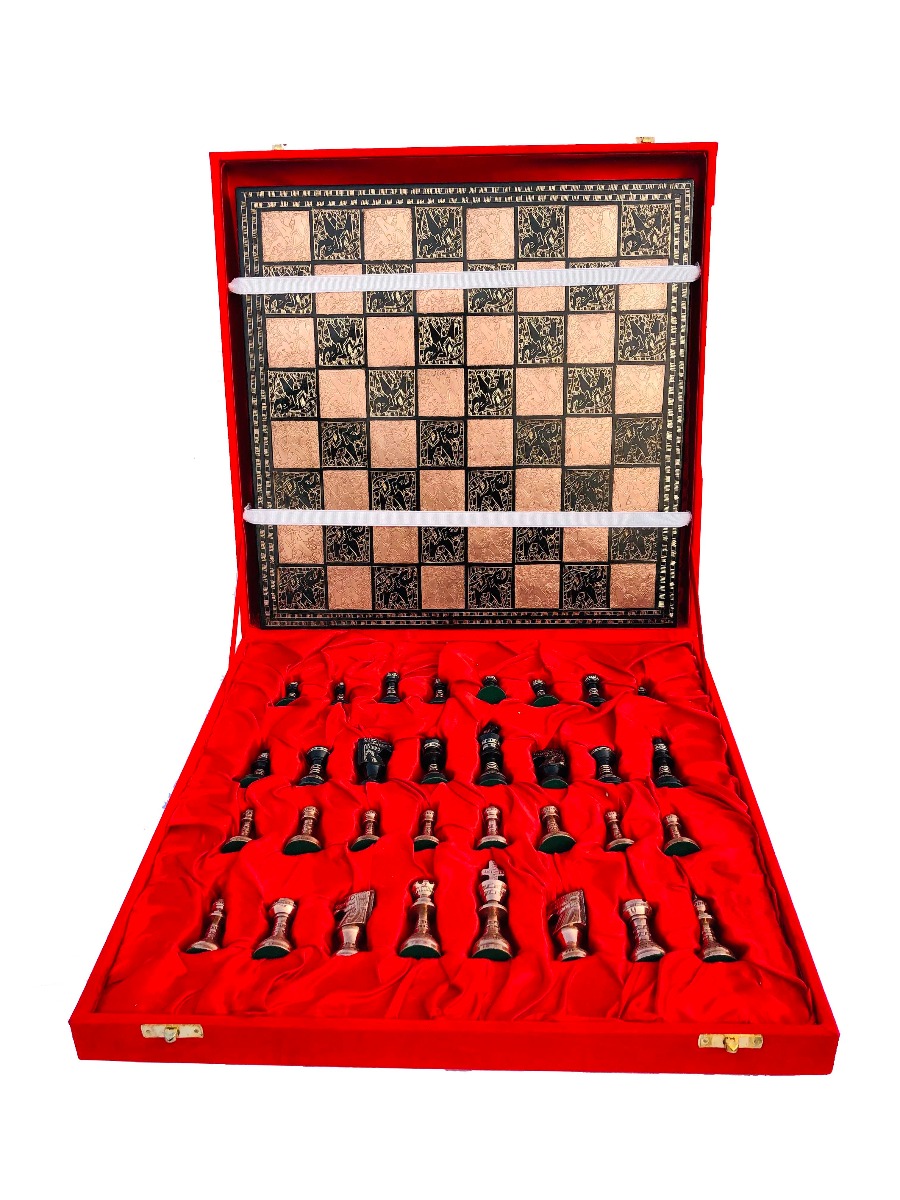 Ancient Art Series Brass chess set Copper color & Black Color Coated 3.5" King with 14" chess board -6887