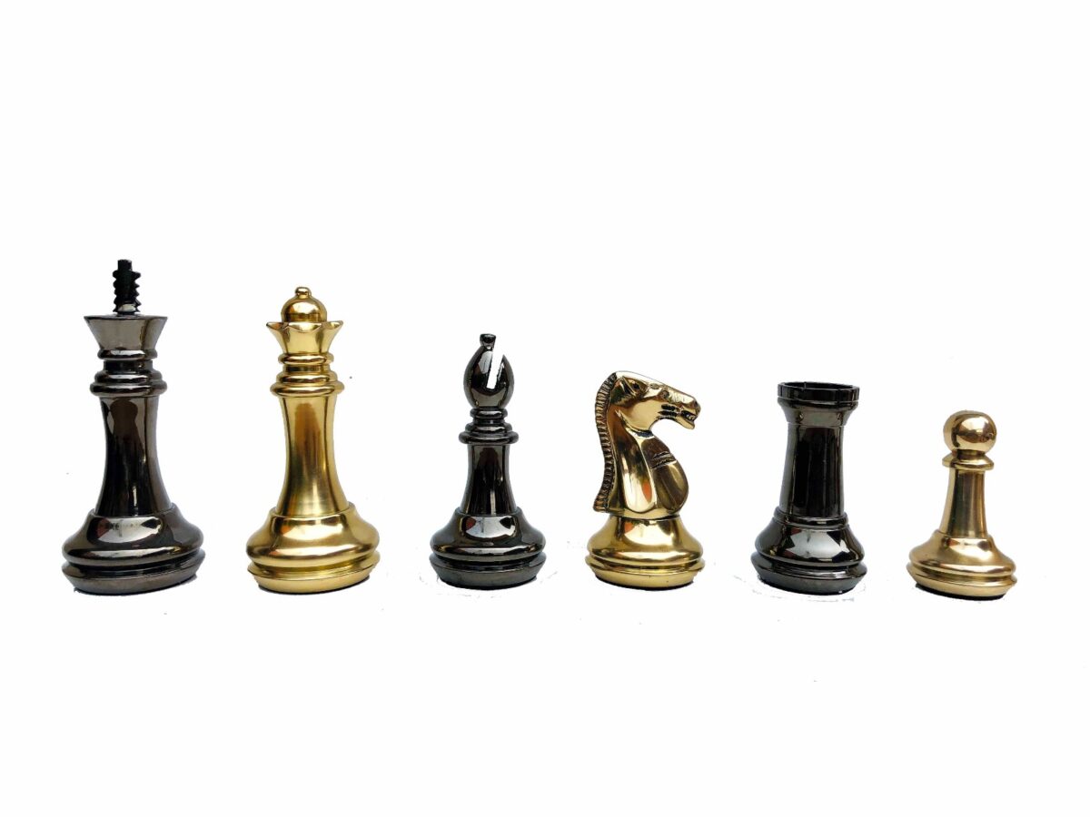 Exclusive Brass Staunton Chess Pieces Brass & Black Coated Brass 4" King-7209