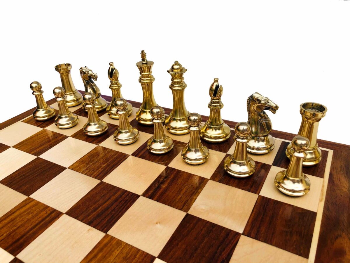 Exclusive Brass Staunton Chess Pieces Brass & Black Coated Brass 4" King-7212