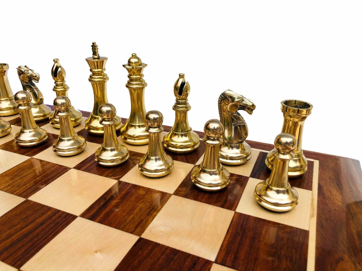 Exclusive Brass Staunton Chess Pieces Brass & Black Coated Brass 4" King-7216