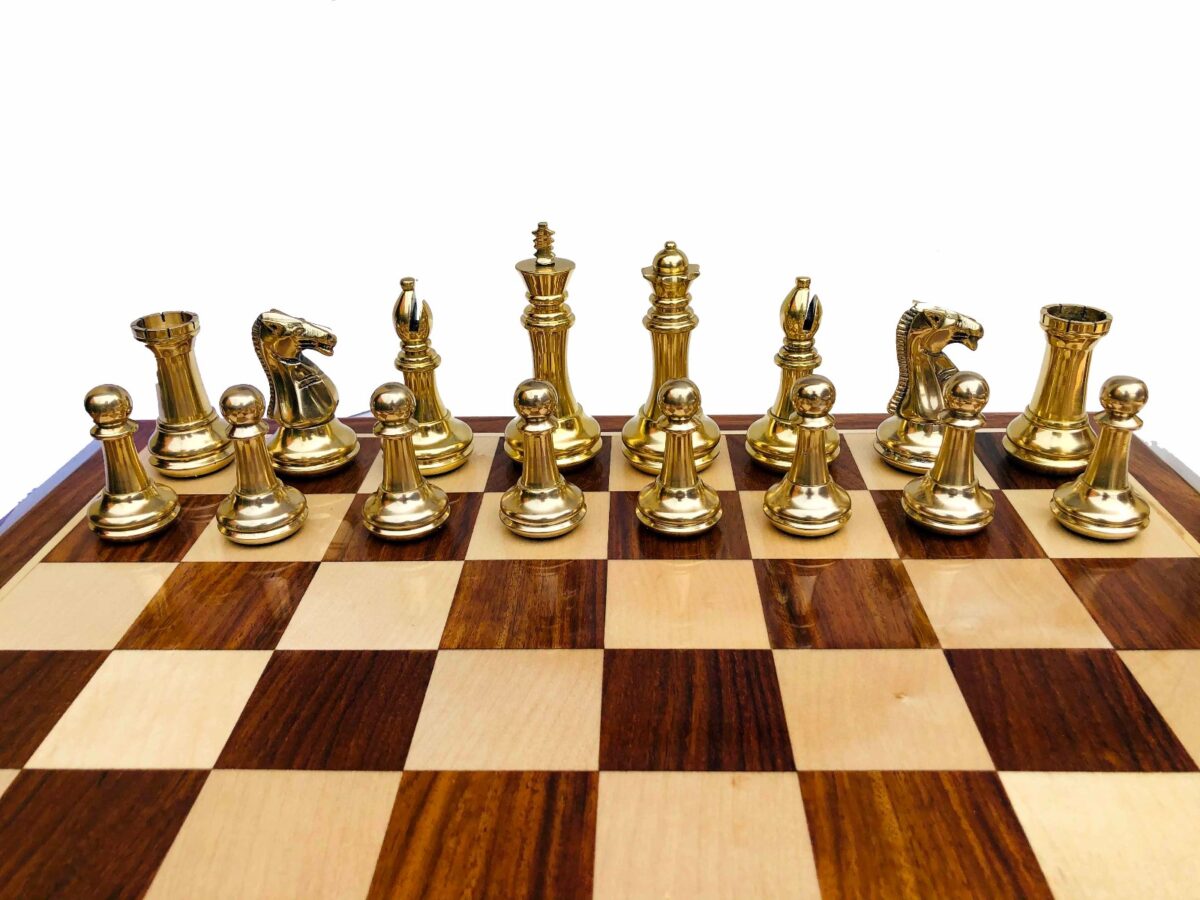 Exclusive Brass Staunton Chess Pieces Brass & Black Coated Brass 4" King-7213