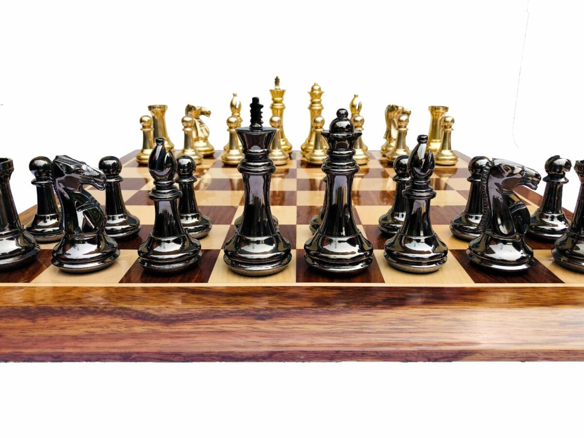 Exclusive Brass Staunton Chess Pieces Brass & Black Coated Brass 4" King-7217