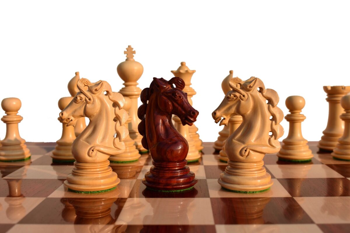 Svadilfari Stallion Series Chess set Boxwood & Padauk 4.4" king with 2.25" Square Chess Board-6945